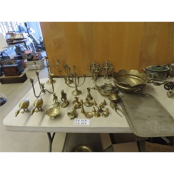 Brass Items, Candle Holders, Ornaments, AShtray, Nut Cracker Tray, Bells, Plus