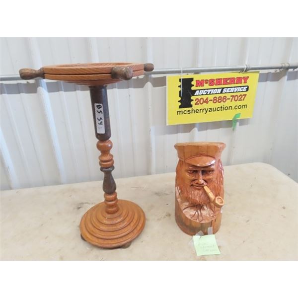 Sailor Carving By Andre Gauthier & Wooden Ashtray Stand