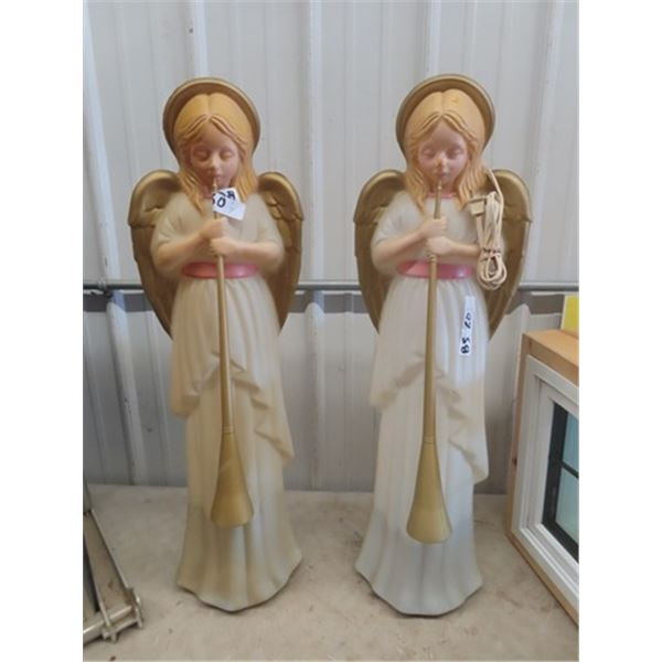 2 Angel Light Up Christmas Mould Ornaments 34" T