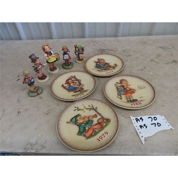 5 Hummel Figurines & 4 Calendar Plates