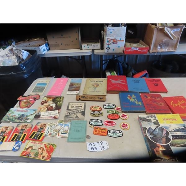 Vintage Maps, Cook Books, School Books, 1968 Phone Book, Bobby Pins, Needles, Bowling Patches, Via R