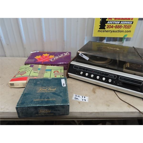 Toshiba Dimensional Sound 8 Trak & Turnable, 3 Games Monopoly Tour De Forge & Trivial Pursuit