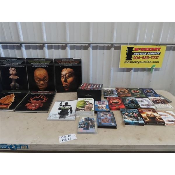 Mythology Books, Stargate Sereied, Hockey DVDs, Shrek, VHS James Bond
