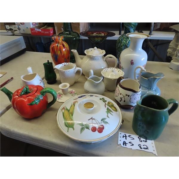 Vases, Teapots, Creamers, Medalta 1 PT Crock Jug, Porcelain, Casserole Dish & More