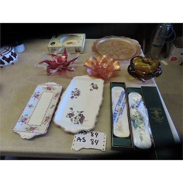 Staffordshire Dishes, Murano DIsh, Amber Ashtray Royal Doulton Bunnykins, & More