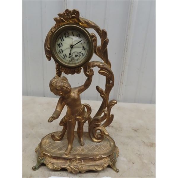 Metal Figurine Winding Clock, 10" T