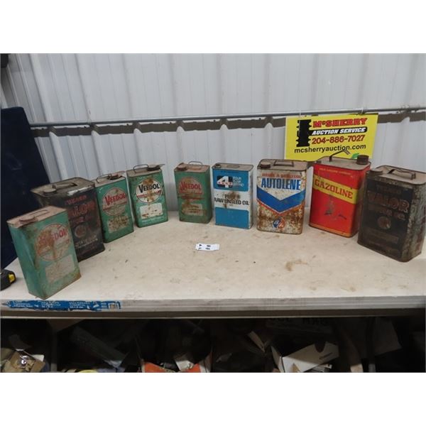 9 Oil Cans- TEXACO, BA , Veedol Plus More