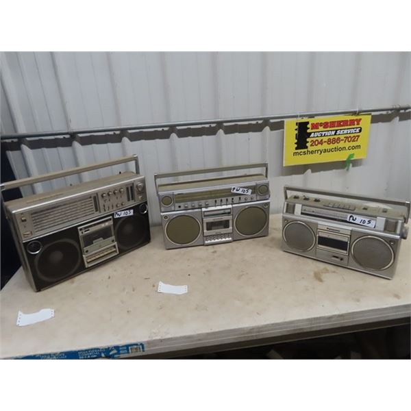 3 Radio Cassette Players 1) Silver & 2) Panasonic