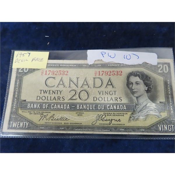 1957 $20 Canadian Bill - Devil Face