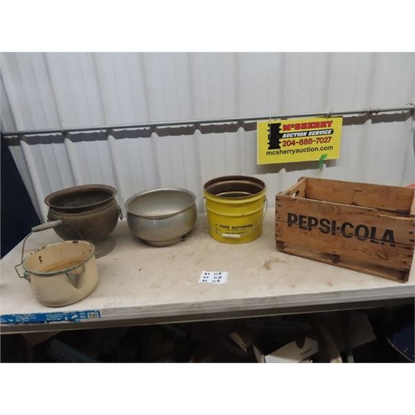 Pepsi Crate, Enamel Pot, Brass Planter Plus