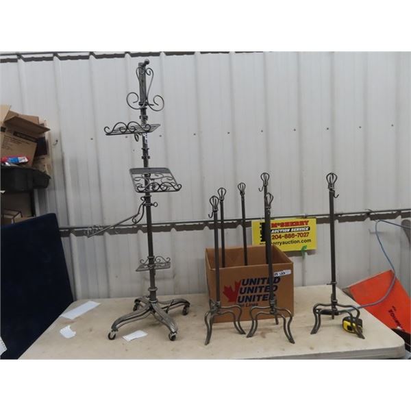 Stands - Wrought Iron , 6 Adjustable Height 1 Rolling w Shelves & Comic Stand