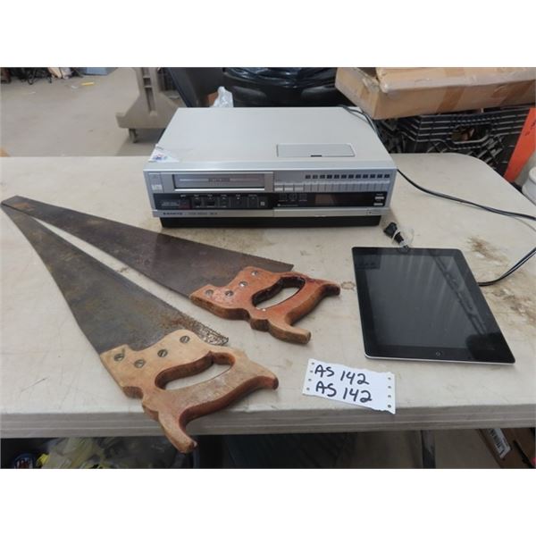 2 Vintage Saws, Sanyo Beta Player, IPAD, Unknow if it works, - No Charger