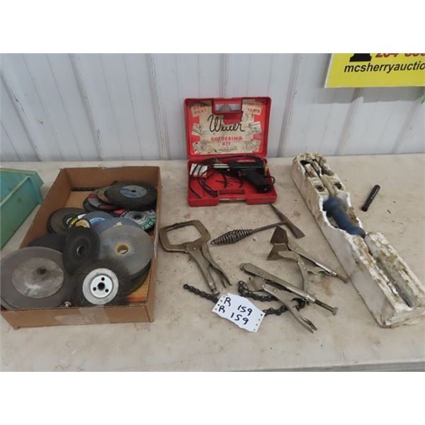 Slide Hammer, Sodering Gun, Vice Grip Clamps, Grinding Disc & Stones