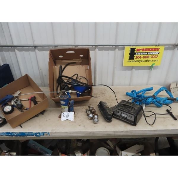 Battery Charger, Ball Hitch, Air Gauge, Blower & Tow Hitch
