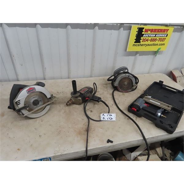 2 Circ Saws, 1/2" Drill & Air Nailer
