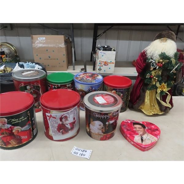 7 Christmas Tins, Elvis Tins, & Santa