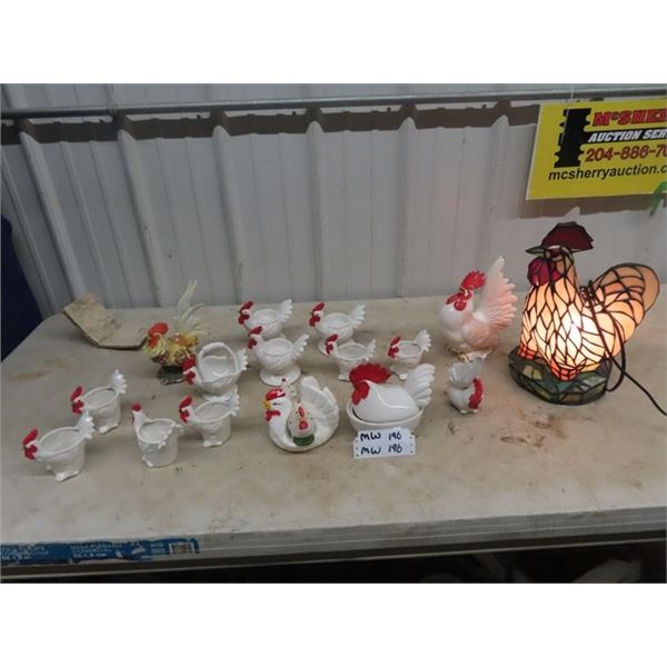 Stained Glass Rooster Lamp, Kitchen Rooster Condiments & Ornaments