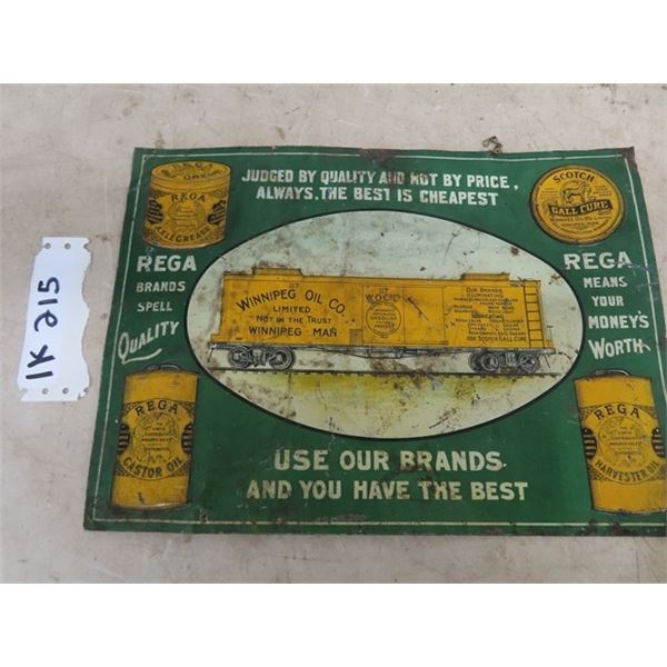 Winnipeg Oil Company Rega Metal Embossed Vintage Sign 13.5" x 10"