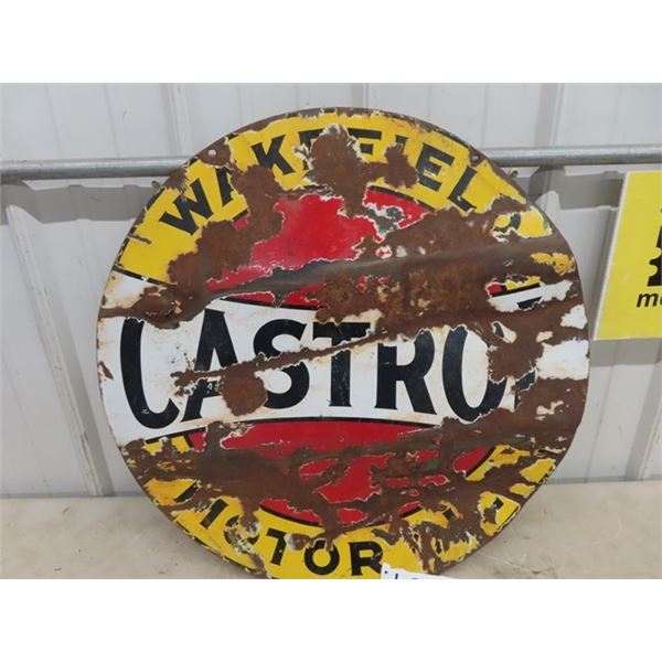 Porc Castrol Motor Oil Sign 24" Rd - 2 Sided