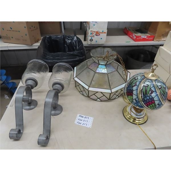 Stained Glass Lamp & Light Fixture & 2 Wall Mount Candle Holders
