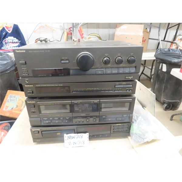 Stereo Equipment Technics Amp, Technics AM/FM Tuner, Technics Double Cassette, Technics Disc Player