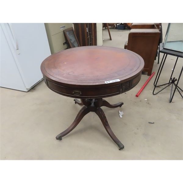 Walnut Leather Inlay Fancy Stand w Drawer