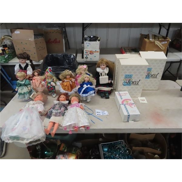 11 Dolls, 6 Boxes - 8 Dolls are Porcelain