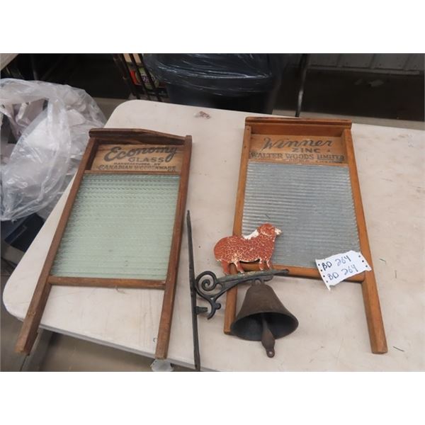 2 Washboards & Cast Wall Mount Sheep Bell