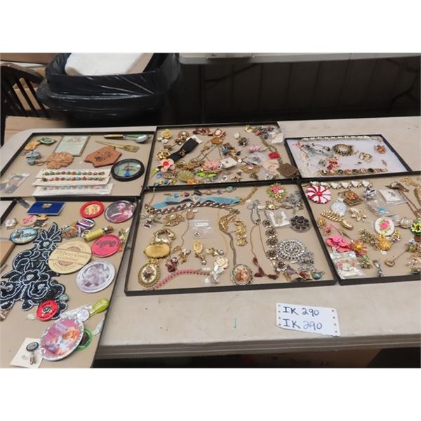 Various Costume Jewellery Pins, Buttons, Brooches & More