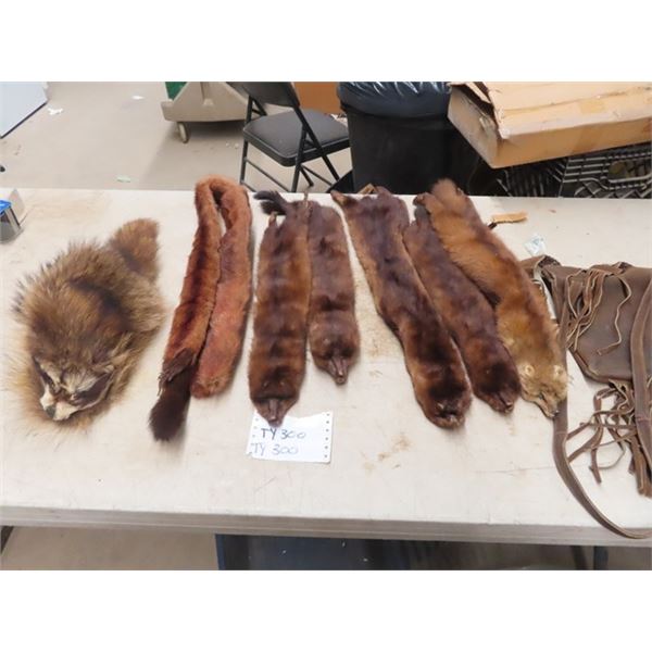5 Mink Stolls, Leather Purse & Raccoon Hat