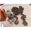 Image 2 : (W) 2 Bottle Hyd Jacks- 1 is 20 Ton & 1 is 4 Ton Come A Long, 20' Plus Chain w 2 hooks & Large Clevi