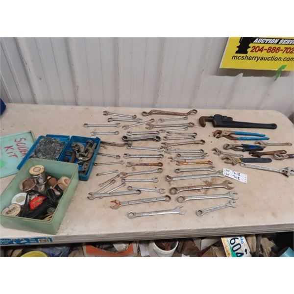 (W) Approx 50 Wrenches, Pliers, Crescent Wrenches Plus Sodering Tool & Flaring Tools
