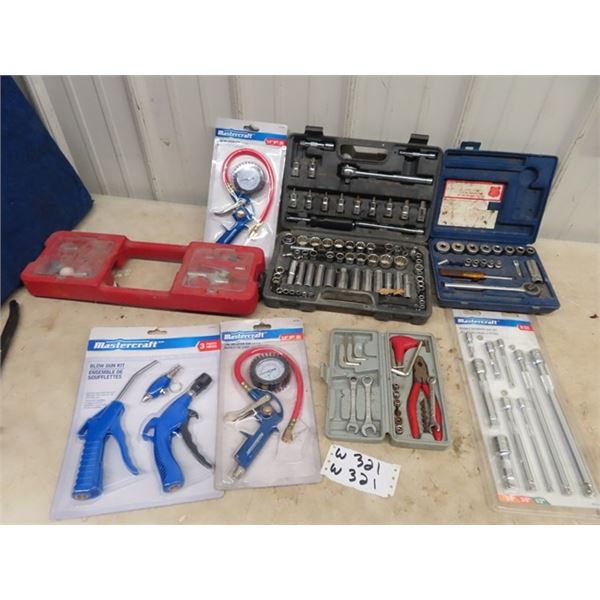 (W) Socket sets 1/2" 3/8" New Mastercraft Extensions, New Mastercraft Air Gauges & Blades Plus