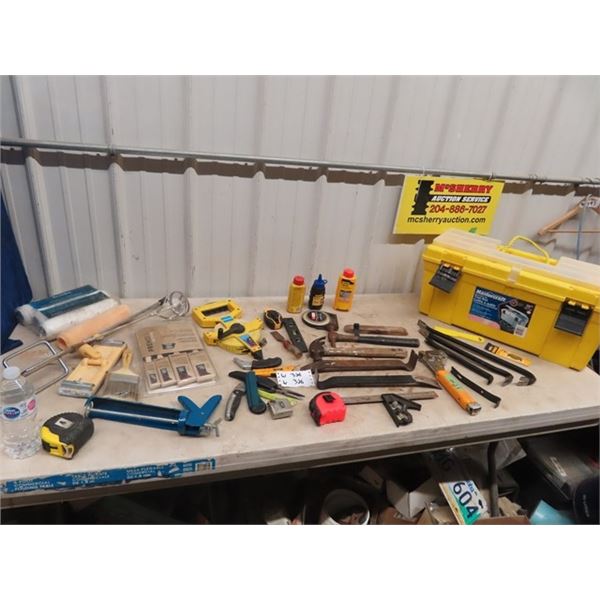 (W) Carpentry & Painting Supply, Brushes, Rollers Wrecking Bars, Caulking , Tape Measure Plus More!