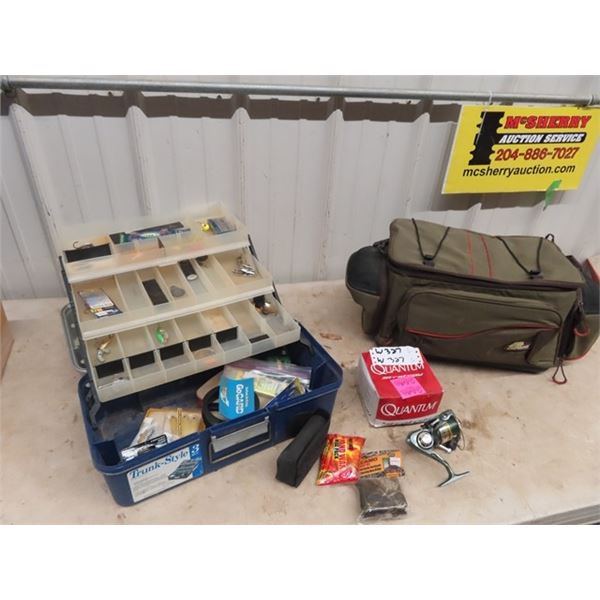 (W) 2 Fishing Tackle Boxes, w Some Tackle, & New Quantum Strategy Reel