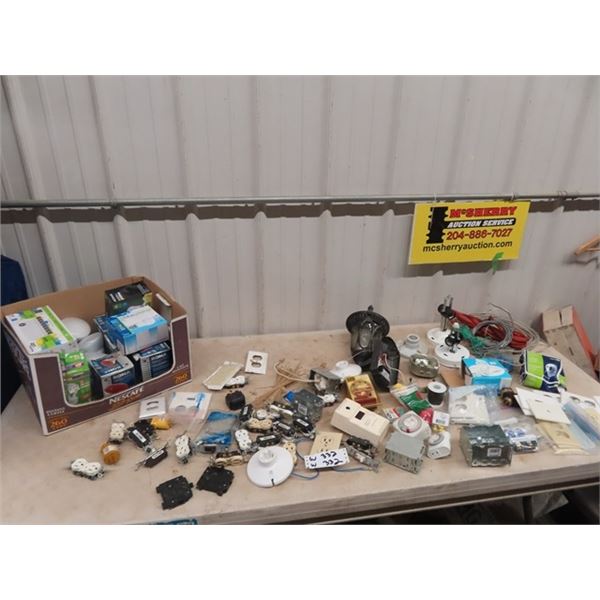 (W)Quantity of Various Electrical Bulbs, Switches Plus TImers, Light Fixtures , Wiring Plus More
