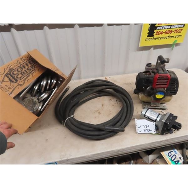 (W) Power Fist 1" Gas Water Pump, 12 Volt Water Pump Hose, & Solar Lights