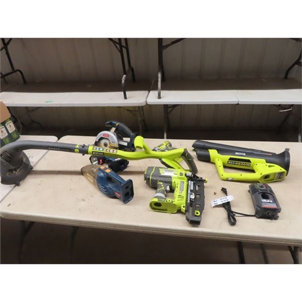 (W) Ryobi Cordless Tools, Trimmer, Saw, Nailer Blower, Charger, no Battery
