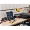 Image 1 : (W) Battery Charger, Mastercraft Angle Grinder Tire Repair, Tool Box, Chainsaw Case