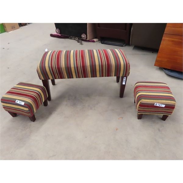 Matching Upholsetered Stool & 2 Ottomans