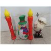 Image 1 : 4 Christmas Ornaments, - 3 Are Blow Mould - Snowman & 2 Canldes, & Cloth Santa Ornament