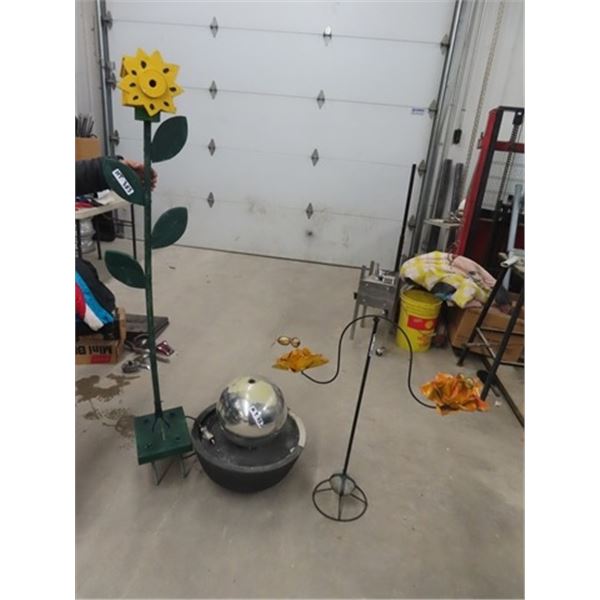 Sunflower Bird House, Metal Flower Ornament & Water Fountain