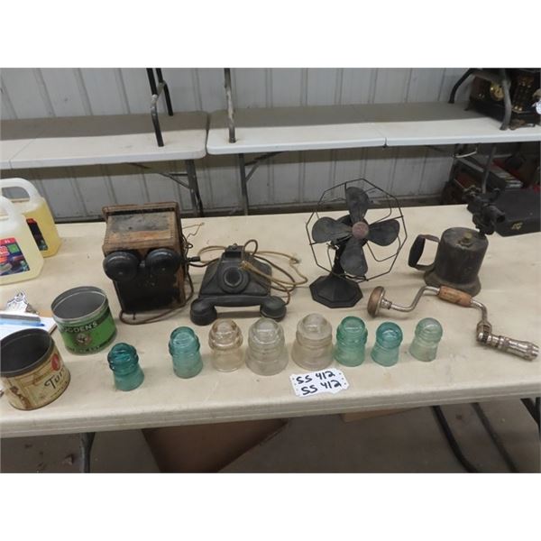 (SS) Arctic Air Fan, Telephone, Tobacco Tin, Blow Torch, & More