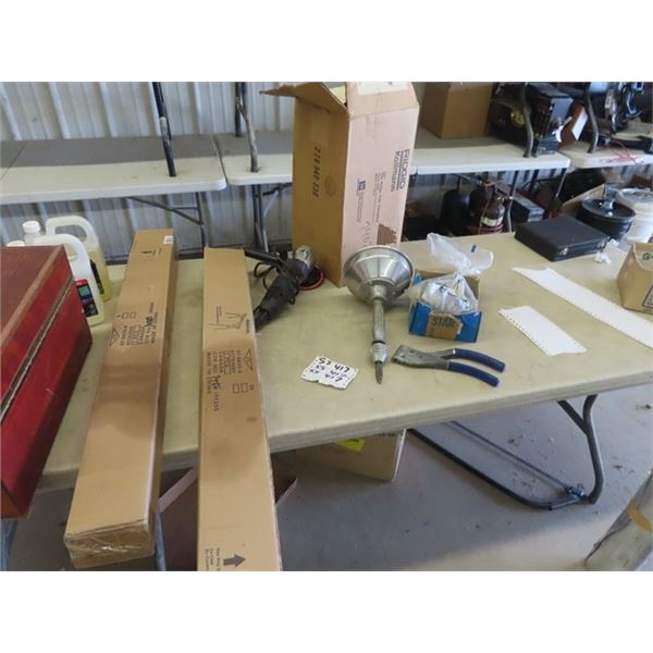 (SS) 2 New Mastercraft Folding Saw Horses, New Ridgid , RIviter, Grinder Plus More