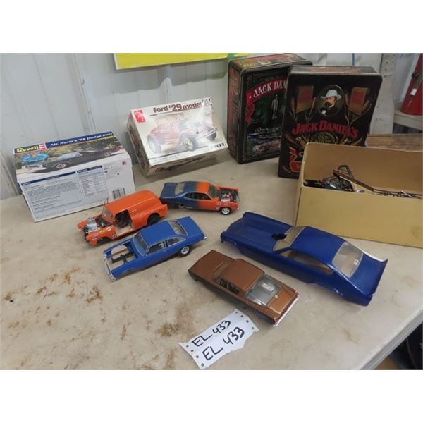 68 Dodge Dart Model, 29 Ford Model, Misc Models & 2 Jack Daniels Tins