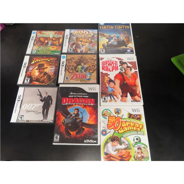 5 Nintendo DS Games w Cases & 4 Wii Games w Cases - All in Exec Cond