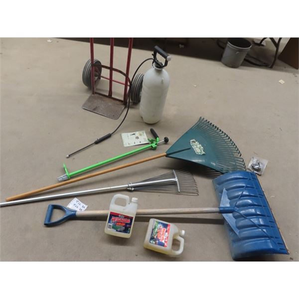 Push Shovel, 2 Rakes, Dandelion picker, Bottle Sprayer, 4 Litre Mosquito Fogger