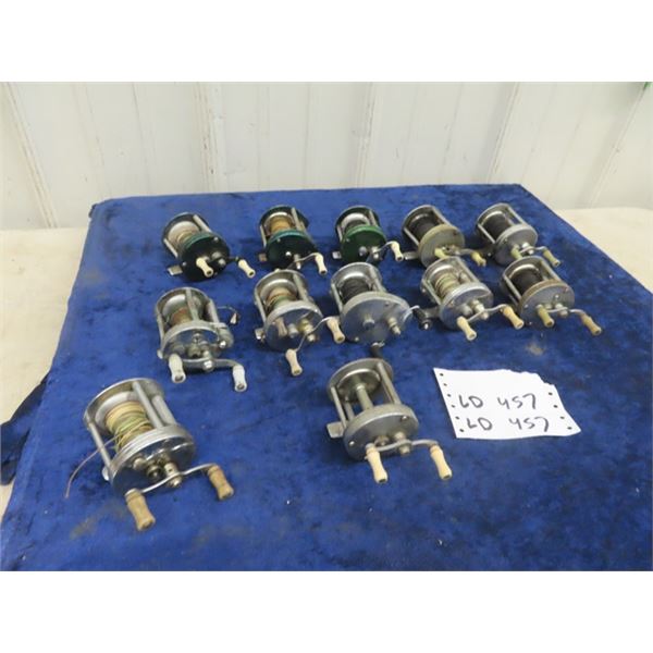 12 Vintage Fishing Reels , Lashless, Bronson, Shakespeare & Pflugger