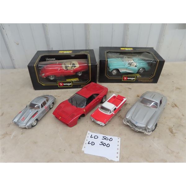 5 Die Cast Cars - Jaguar, Corvette, w Boxes 1/18 Scale & 4 Others
