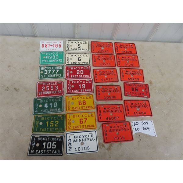 Approx 25 Bicycle License Plates, 1960's 70's & 80's Wpg & MB